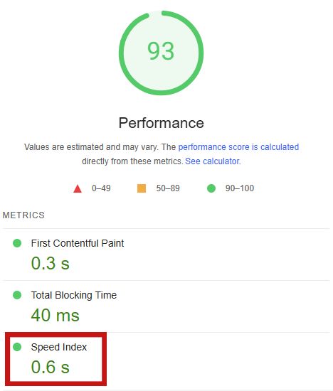 Speed Index on Page Speed Insights Example - Above The Bar Speed Index on Page Speed Insights Example - Speed Index on Page Speed Insights Example - Above The Bar